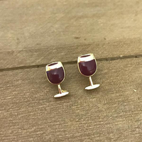 Red Wine Glass Enamel Earrings