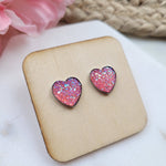 Heart Druzy Stud Earrings- pink