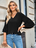 Layered Flare Sleeve Textured V-Neck Blouse