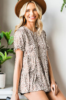 Printed Round Neck Flounce Sleeve Tiered Blouse