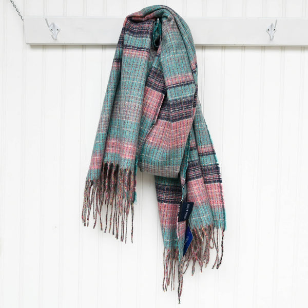Turquoise and Pink Soft Striped Scarf