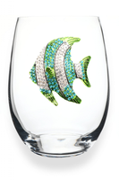 The Queens Jewels Turquoise Tropical Fish Jeweled Stemless Wine Glass