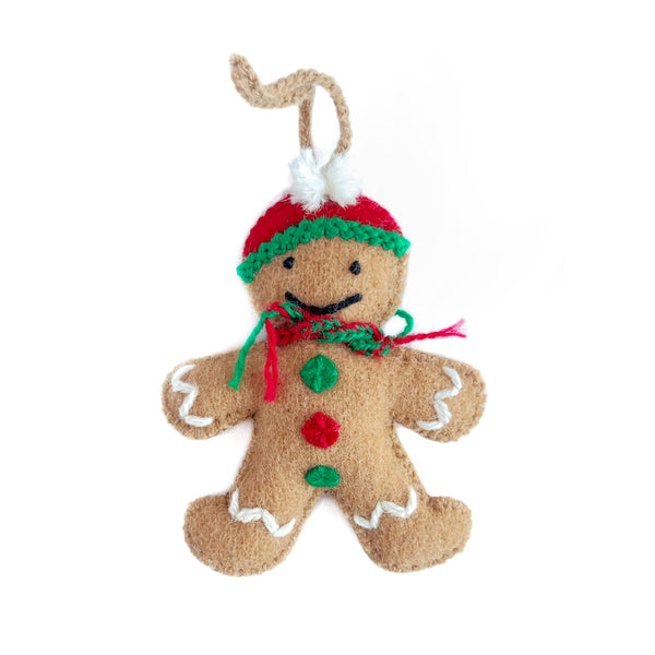 Gingerbread Man Embroidered Wool Ornament