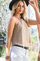 Embroidered Grecian Neck Tank Top
