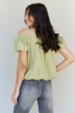 HEYSON Light The Way Off The Shoulder Puff Sleeve Blouse in Lime