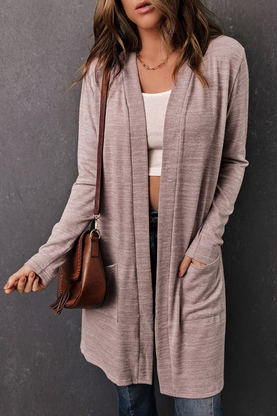 Long Sleeve Open Front Cardigan with Pocket