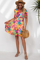 Floral Notched Neck Short Sleeve Dress