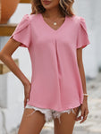 Ruche V-Neck Petal Sleeve Top