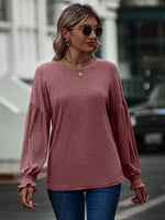 Round Neck Dropped Shoulder Flounce Sleeve T-Shirt