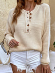 Round Neck Ribbed Button-Down Sweater