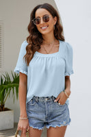 Frill Trim Puff Sleeve Square Neck Blouse