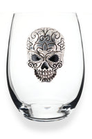 The Queens Jewels--Skull Jeweled Stemless Wine Glass