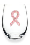 The Queens Jewels--Pink Ribbon Jeweled Stemless Wine Glass
