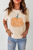 Pumpkin Graphic Round Neck Cuffed T-Shirt