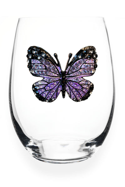 The Queens Jewels--Purple Butterfly Jeweled Stemless Wine Glass