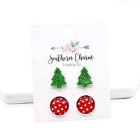 Christmas Tree & Red/White Polka Dots in White Settings