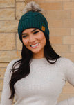 Deep Teal Cable Knit Pom Hat