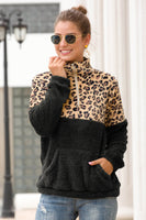 Two-Tone Zip-Up Turtle Neck Dropped Shoulder Sweatshirt