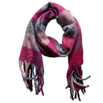 Fuzzy Fringed Winter Scarf - Hot Pink Plaid