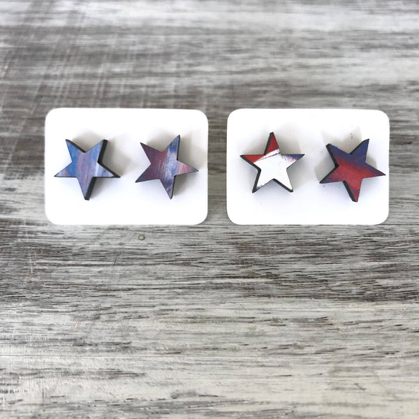Tie Dye Red, White, and Blue - Star Studs