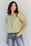 HEYSON Light The Way Off The Shoulder Puff Sleeve Blouse in Lime