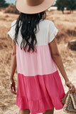 Color Block Round Neck Tiered Dress